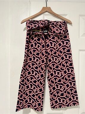 Maeve Navy & Red Chain-Print Wide Leg Pants